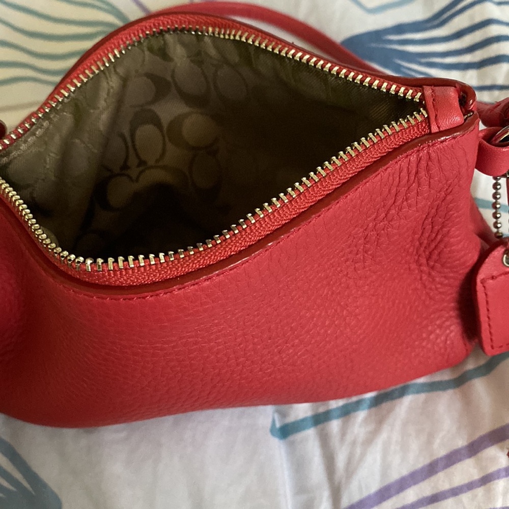 Coach Salmon Pebbled Leather Wristlet Wallet with Tassel and Zipper Top - Picture 8 of 11